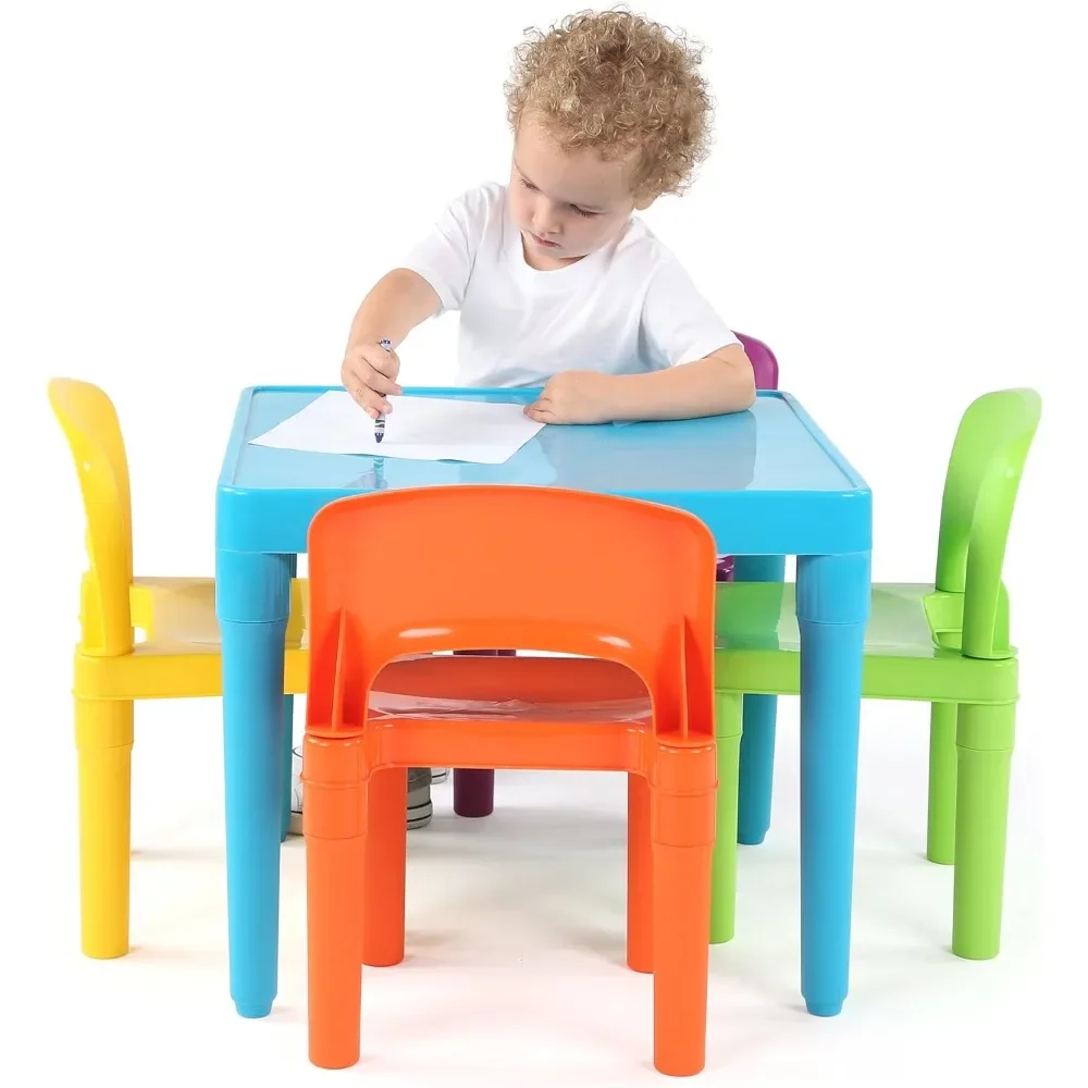 Juego de mesa y 4 sillas de plástico ligero para niños, varios colores