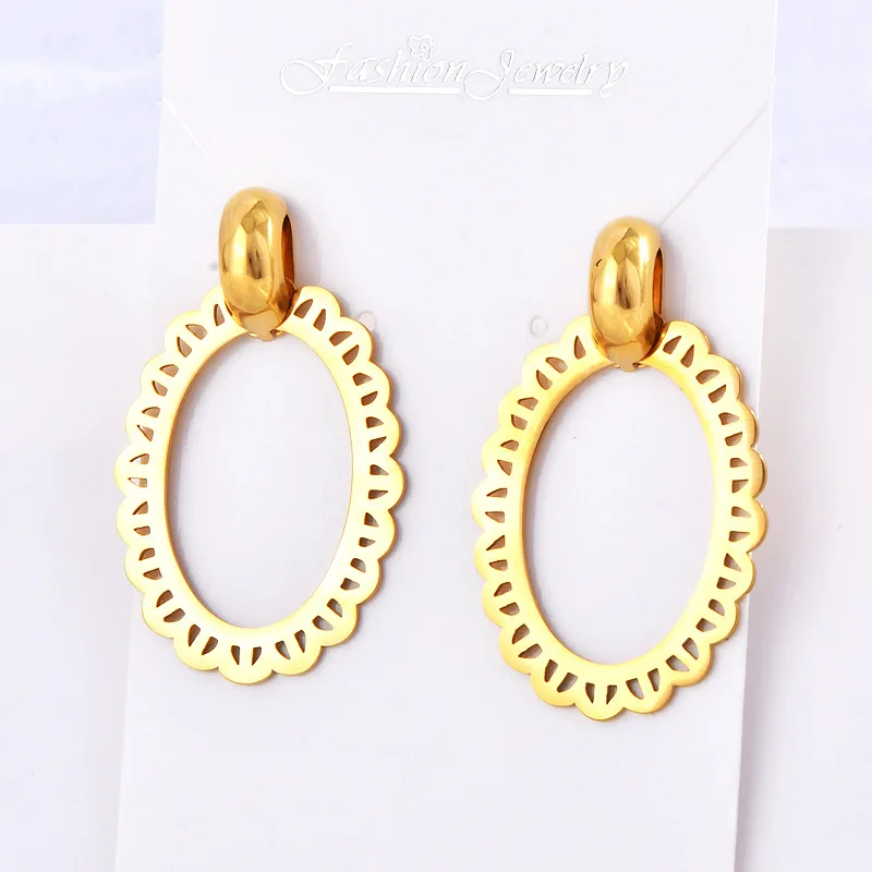 Color-Preserving Gold-Plated Oval Hoop Hollow Frame Earrings Earrings Earrings Wholesale Ear Clips Plated with Real Gold Niche Accessible Luxury