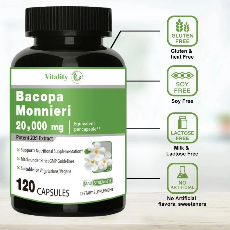 Vitality Bacopa Monnieri Capsule Boosts Brain Health Supports Performance Cognition and Focus Enhances Energy and Stamina