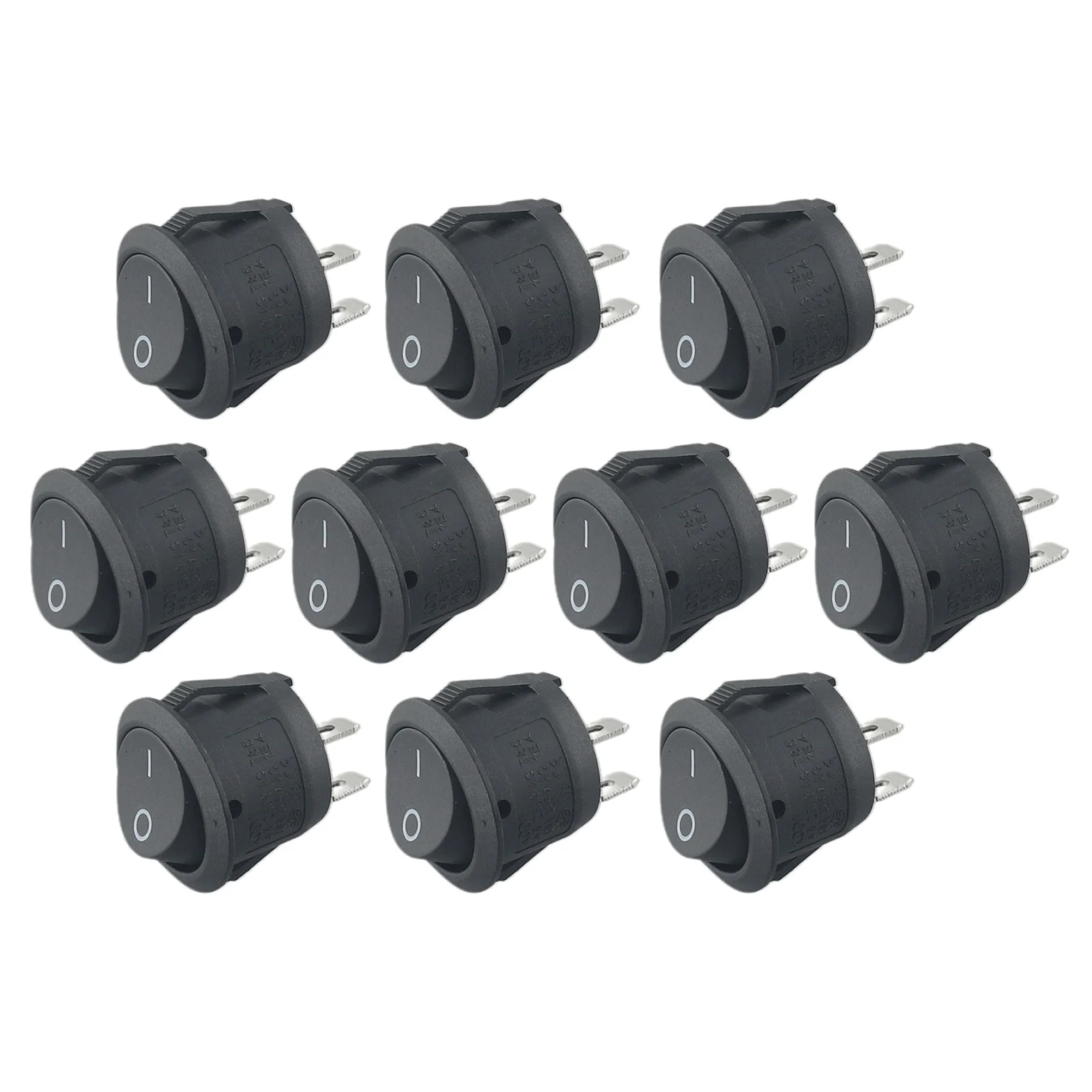 10Pcs SPST Snap-in ON-Off 2 Pin Round Snap Rocker Boat Switch Black AC 250V 6A For Camper Van/Motorhome/Caravan/Boat