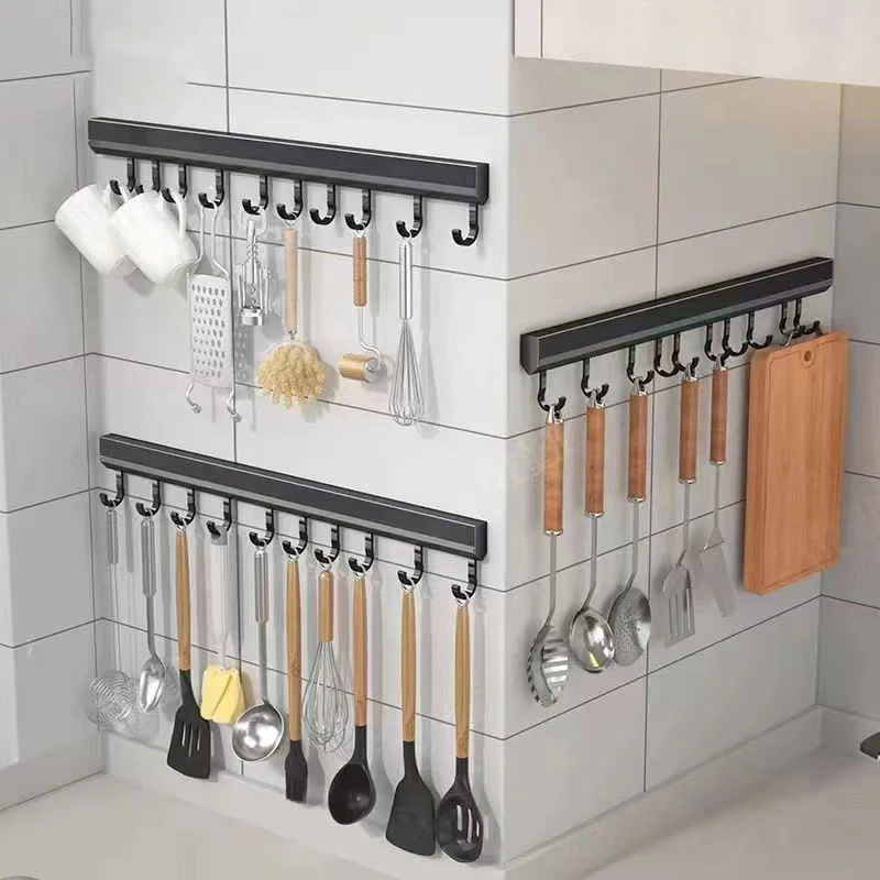 Ponsvrije Muur Gemonteerde Haken Rack Keukengerei Opberg Rij Haak Houder Badkamer Gewaad Handdoek Hangers Multifunctionele Haken