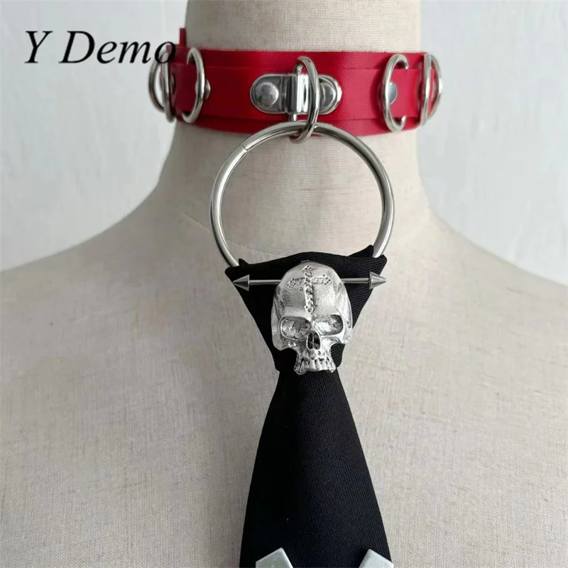 Y Demo Punk Metal Triangle Rivets Women Neck Tie Cyber Adjustable Skull Choker Necktie