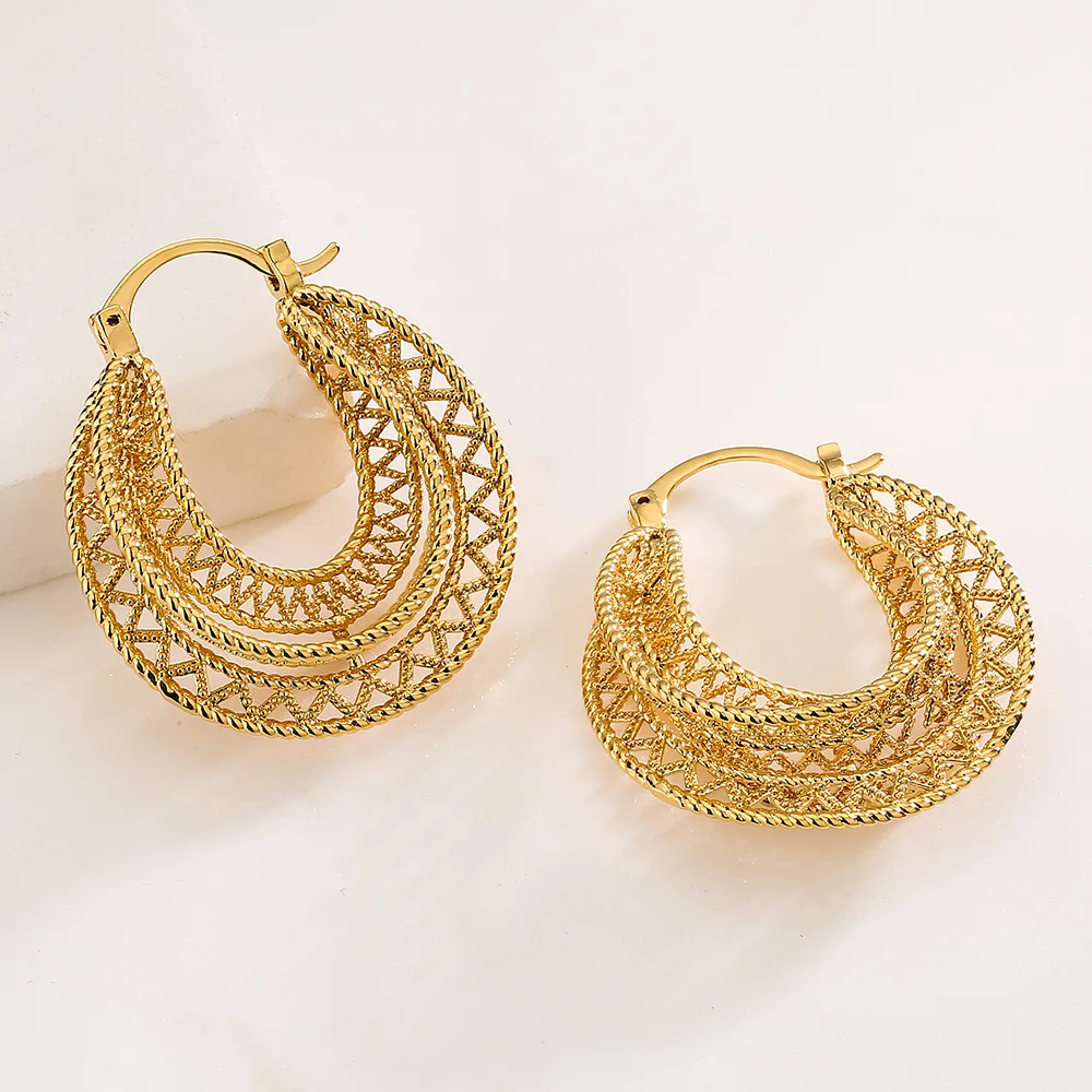 Vintage Exaggerated French Chic Women Hoop Earrings,High Quality Gold Color Geometry Earrings Party Wendding Gift Jewelry