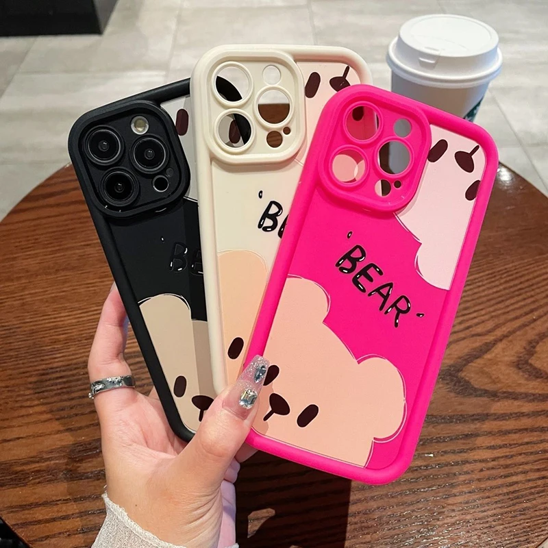 Cute Cartoon Bear Phone Case For iPhone 11 12 13 14 15 Pro MAX XR X XS 7 8 Plus SE 2 3 Shockproof Silicone Soft Matte Cover