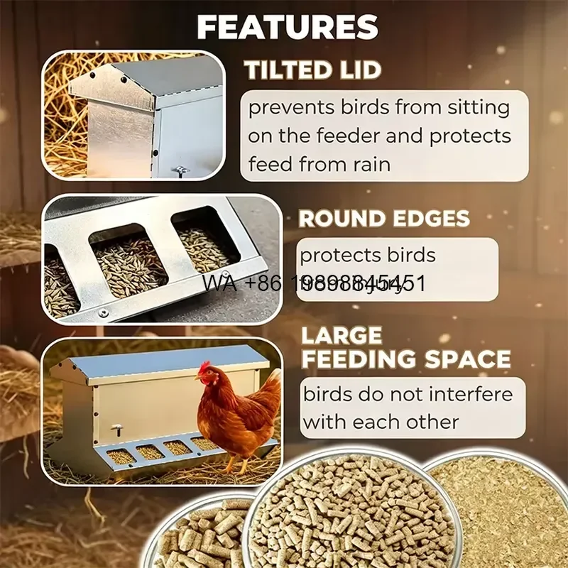Wmwmnu for JH-Mech Custom Chicken Feeder Anti-Spill Design Adjustable Doser Angled Floor Rainproof Tilted Lid Chicken Feeding
