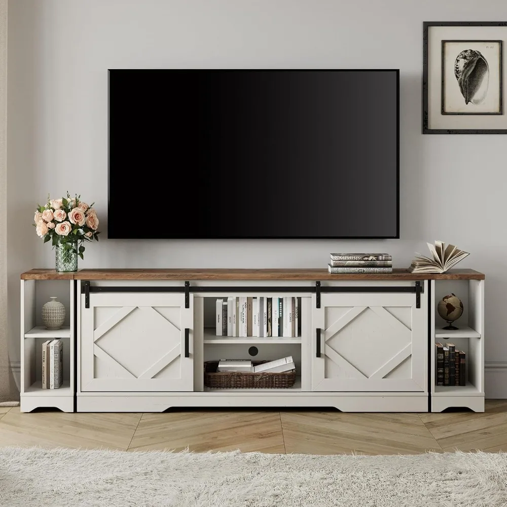 

Modern Farmhouse 3 in 1 TV Stand for 75 85 95" TVs Wood Entertainment Center with Open Storage for Living Room Antique Wh