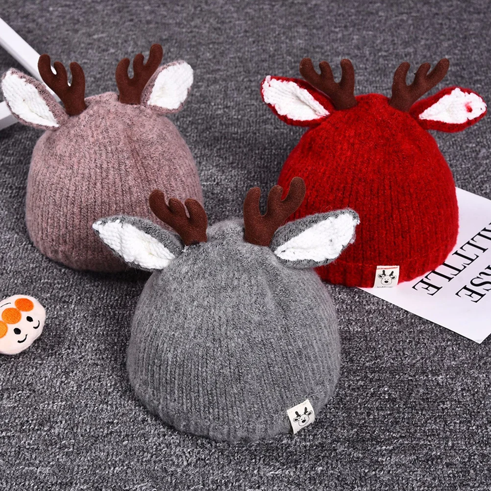 

2Pcs Kids Winter Knitted Hat Cartoon Fawn Woolen Cap Thick Warm Baby Hat Soft Comfortable Cartoon Hats Winter Knitted Cap