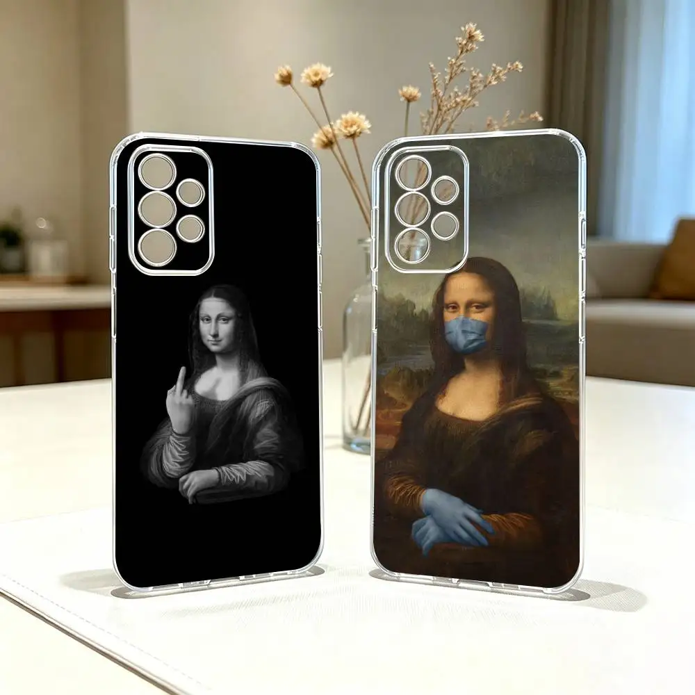 Humorous M-Mona L-Lisa Art Phone Case Transparent Silicone Soft For Samsung S25,S24,S21,S22,S23,S30,Ultra,S20,Plus,Fe