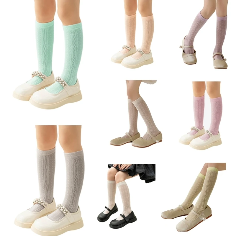 

Spring Kneehigh Socks Kids Summer Fishnet Socks Breathable Midcalf Mesh Socks W3JF