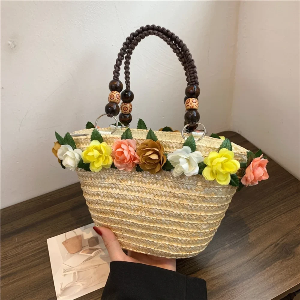 Straw Beach Bags Convenient High-capacity Hand-Woven Rattan Bag Purse Straw Bag