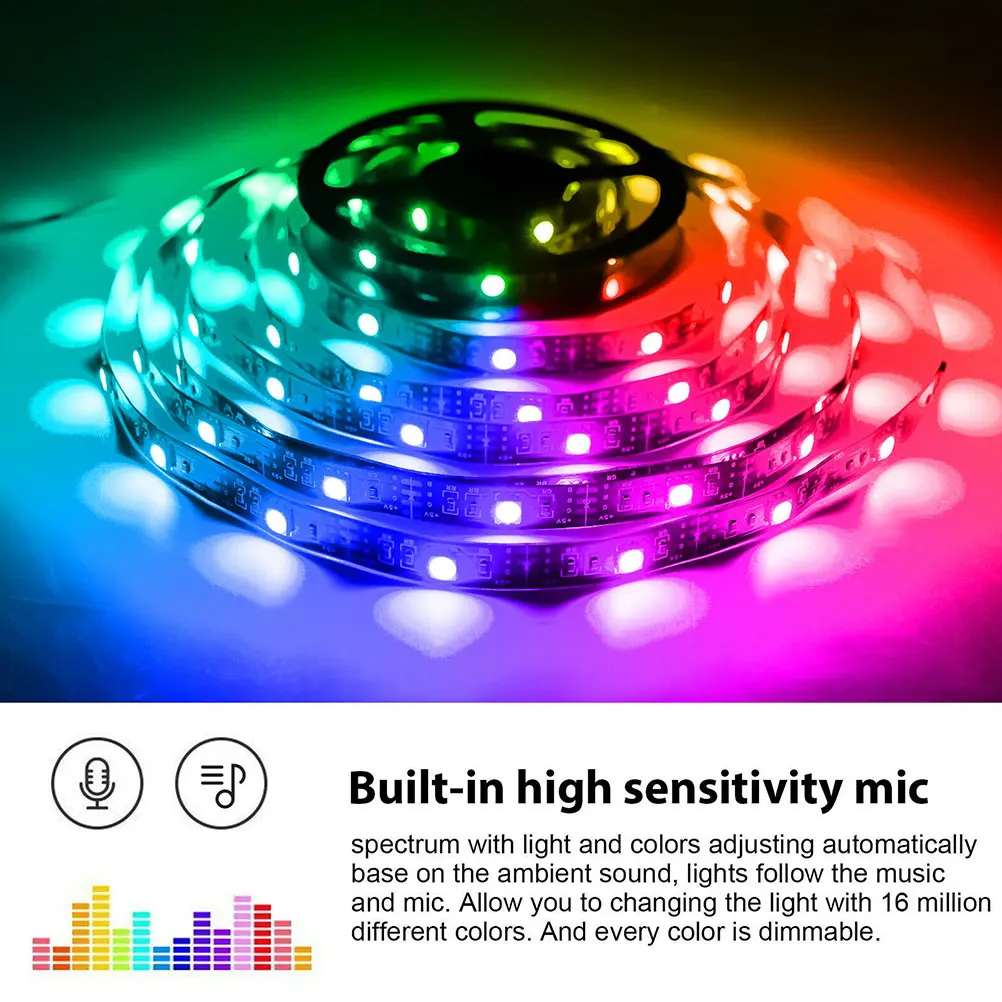 2 Meter App Control LED Strip Light 5050 Rgb Color Backlight Wireless Remote Music Sensor Adjustable