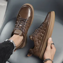 Men's Leather Shoes Spring Autumn New Casual Shoes Trendy Soft Bottom Sports Leisure Crocodile Pattern Sneakers Office Footwear