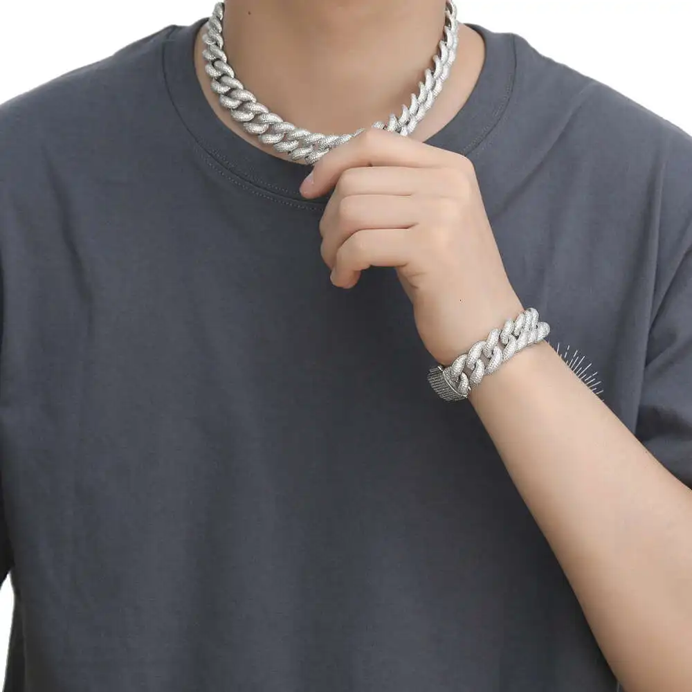 Luxury Top Icy 18mm Full Moissanite Cuban Chain Box Clasp Luxury Man Hip Hop Necklace 925 Sterling Silver Moissanite Cuban Neckl