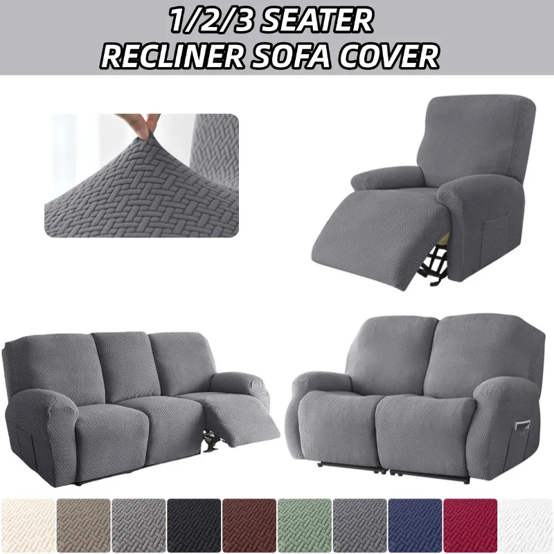 1/2/3 Seater Recliner Sofa Cover Jacquard Solid Color Stretch Couch Coushion Solid Color Sofa Slipcover for Living Room Home
