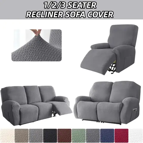 1/2/3 Seater Recliner Sofa Cover Jacquard Solid Color Stretch Couch Coushion Solid Color Sofa Slipcover for Living Room Home