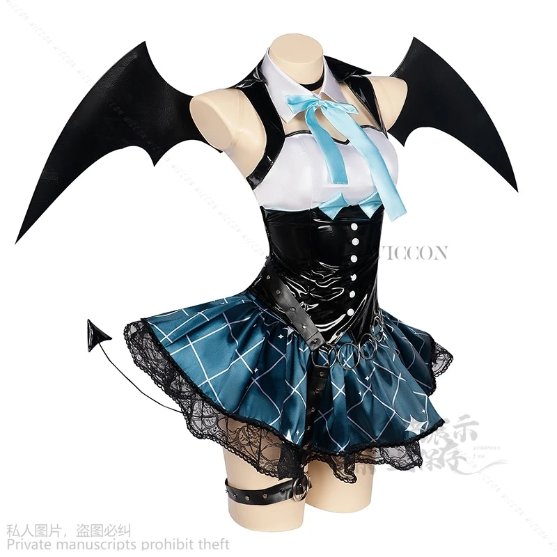 Fantasia de Cosplay Anime para Mulheres, Jogo do Projeto Sekai, Demônio Mikuuu, Pequeno Diabo, Vestido de Halloween, Lolita, Peruca Verde, Uniforme Sexy