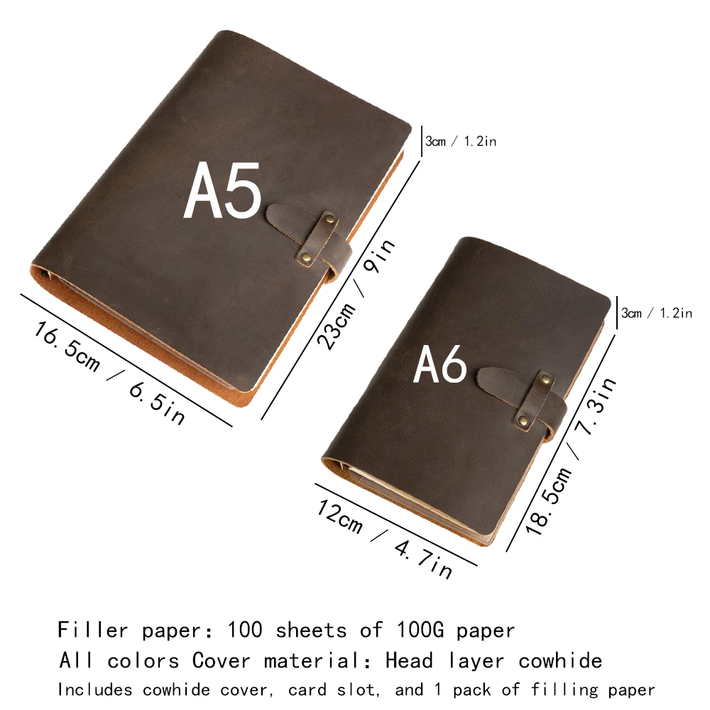 New handmade cowhide notebook, daily multi-purpose writing and note-taking Books can replace 6 holes Cores filling diary