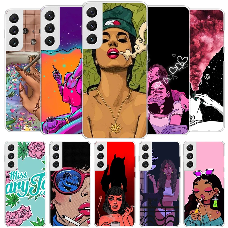 Lovelorn Smoking Girl Sad Cover Phone Case For Samsung Galaxy S24 Ultra S23 S22 S21 S20 FE S10 Plus S10E S9 S8 + Soft Fundas She