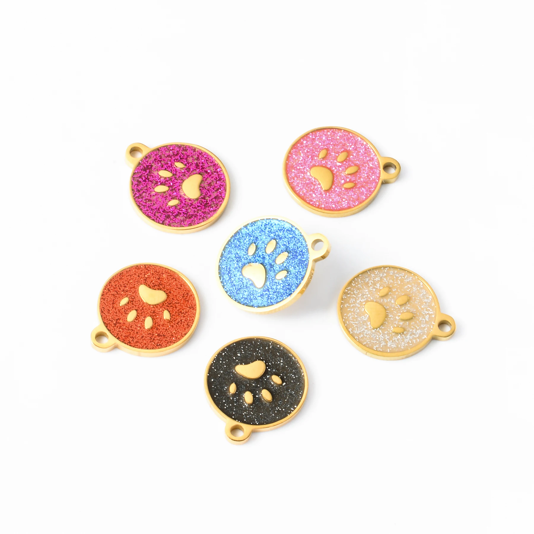 

5 шт., красочные эмалированные блестящие круглые подвески с принтом лапы, собачья бирка, подвеска в виде животного из нержавеющей стали для DIY браслета, брелока для изготовления ювелирных изделий