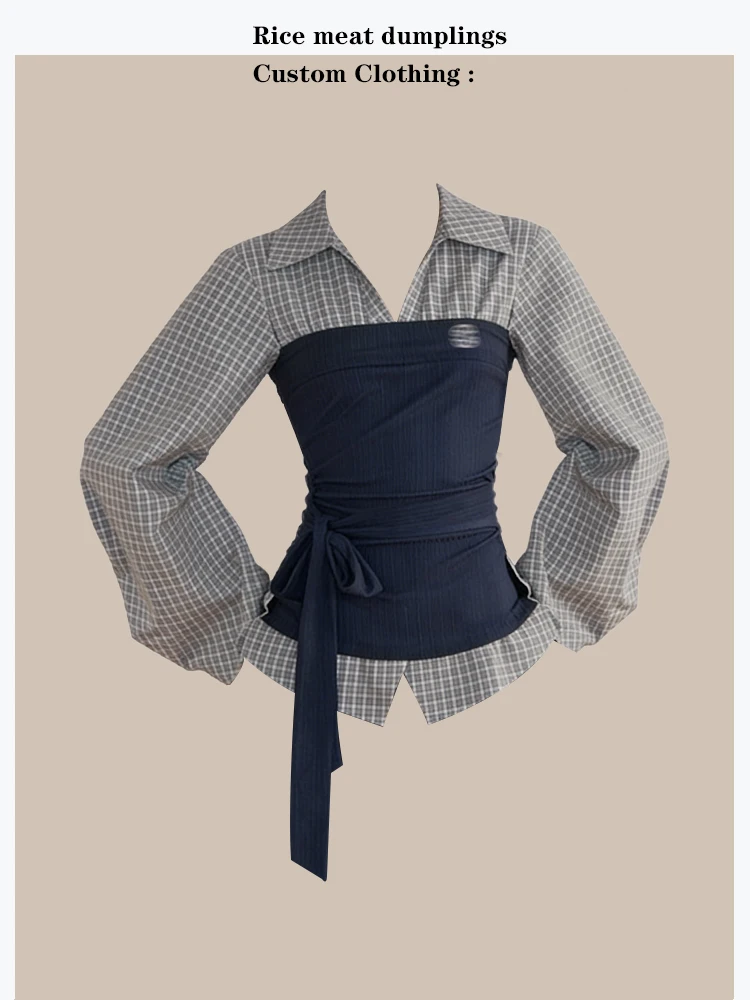 

Slim Fit Korean Style Shirt Fake Two-Piece Long Sleeve Color Block Waist-Cinching Top Women's Fashion Commute Polyester Fiber