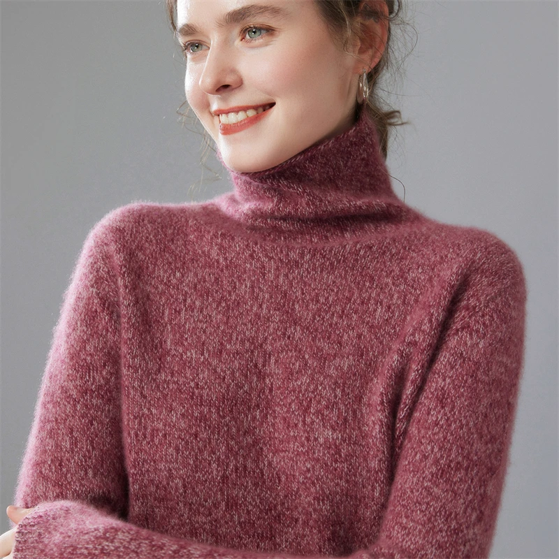 

Women's 100% Cashmere Pullover Sweater Pile Collar Fashionable Colored Yarn Knitted Sweater for Stylish Comfort Autumn Winter