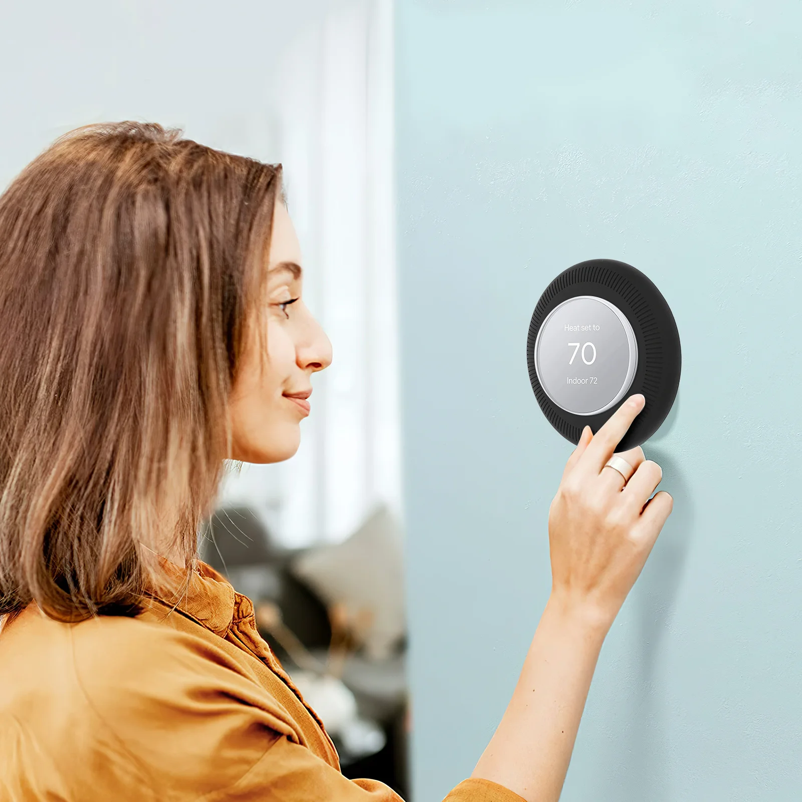 

1 Piece Thermostat Trim Kit Round Wall Plate for Nest Wireless Thermostat High Quality Silicone Protective Cover Stylish Finish