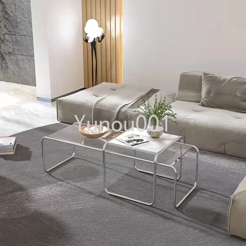 Coffee Table Stainless Steel Combination Set Korean Ins Modern Black and White Antique Side Table Fashion Dining Table New Style