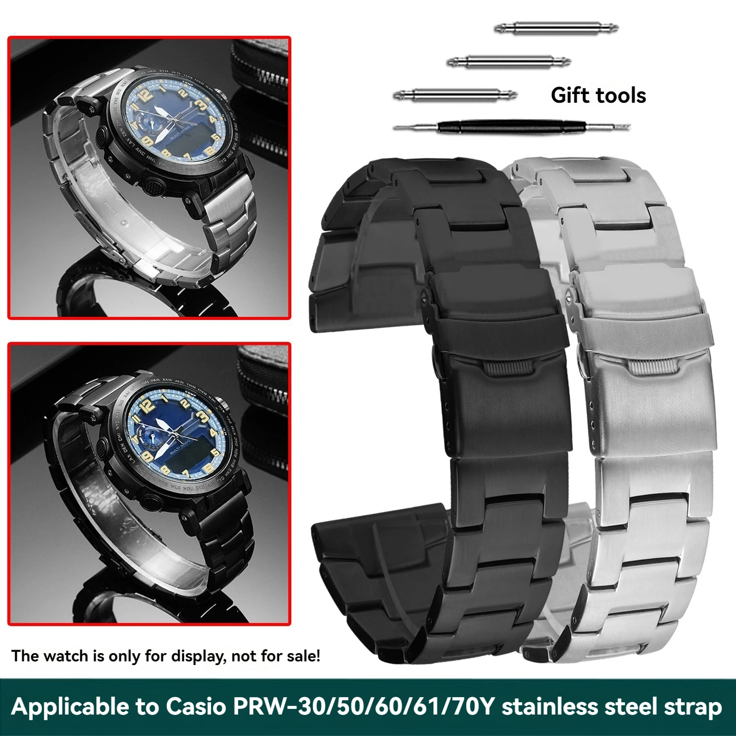 اكسسوارات الساعة ل كاسيو حزام معدني PRW-60/PRW-61 prw-3400 PRW-30/50/70 الصلبة الفولاذ المقاوم للصدأ سلسلة ساعات حزام الساعات 23 مللي متر #1