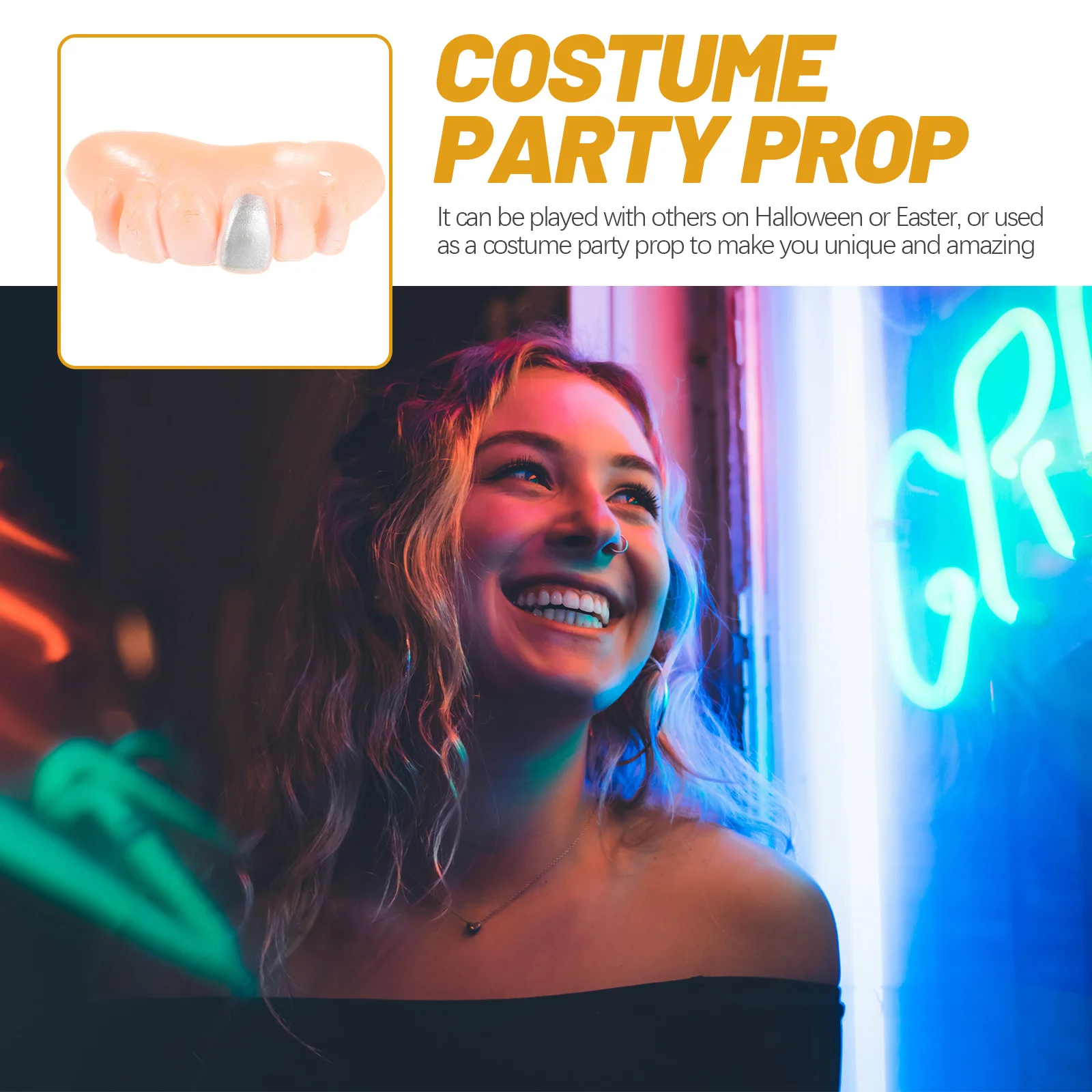 

5 шт., прочные жесткие пластиковые вставные зубы, забавные дурацкие реквизиты для Хэллоуина, Пасхи, маскарада, один размер, подходит для всех вставных зубов