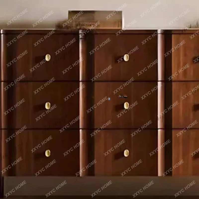 retro solid wood side cabinet  medieval twelve pumping storage bedside table living room entrance cabinet