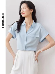 SENTUBILA 2024 Summer Button Up Business Lady Sweet Shirt Women's Short Sleeve Straight Blouse New Fake Pocket Design 132C49859