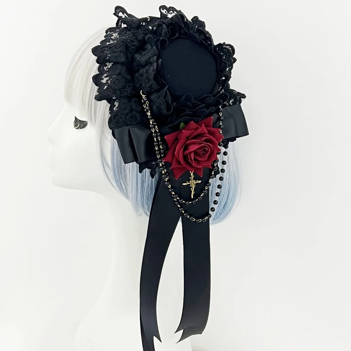 1pc Lolita Kopfschmuck Gothic Stil Lolita Spitze Bogen RoseTop Flache Kleine Hut Kopfbedeckung Mädchen Halloween Cosplay Haar Zubehör