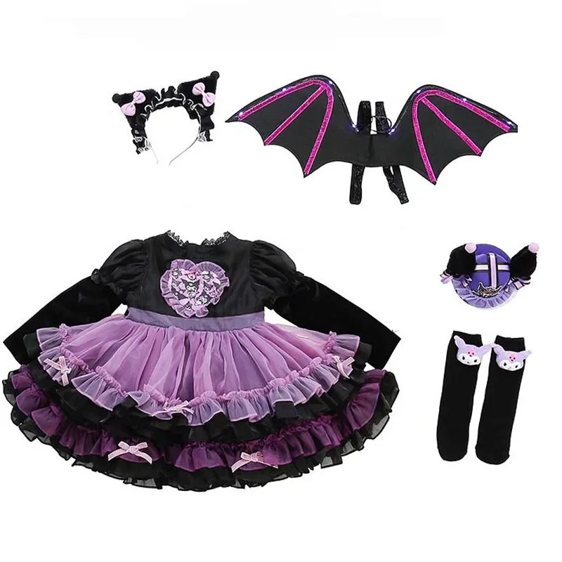 Kuromi-falda de princesa Lolita Sanrios para niñas, Vestido de manga larga, disfraz de Halloween, fiesta de cumpleaños, falda de pastel, regalo para niñas