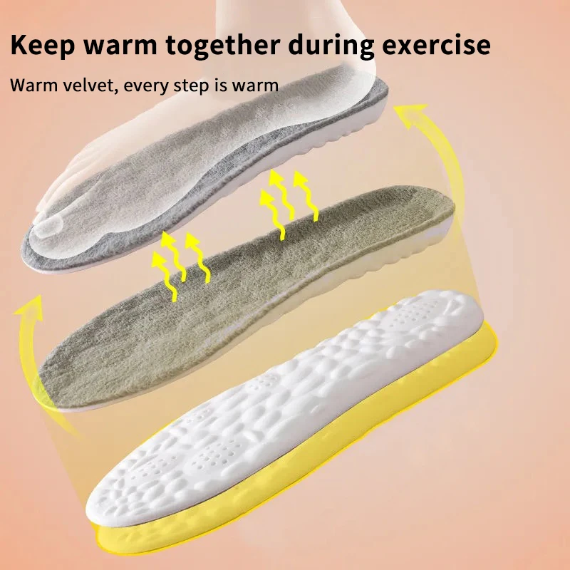 High Elastic Non-slip Thickened Soft Plush 4D Cloud Insoles .Winter Warm Shoe-pad Breathable Sweat Anti-odor Snow Boot Liner