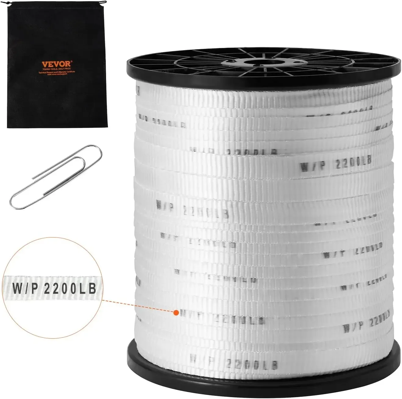 

Polyester Pull Tape, 5/8" x 108' Mule Tape Flat Rope, 2200 lbf Tensile Capacity