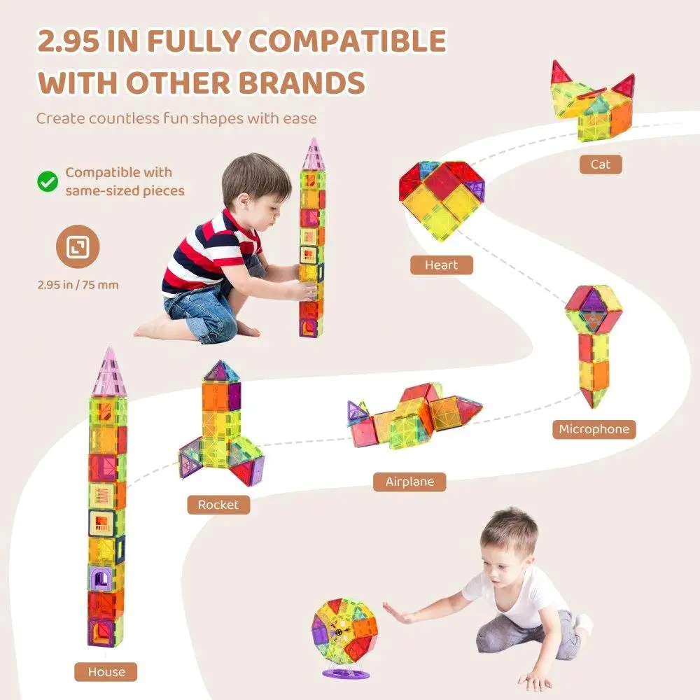 Set di 121 piastrelle magnetiche per costruzioni - Giocattolo con blocchi magnetici 3D per creatività per bambini