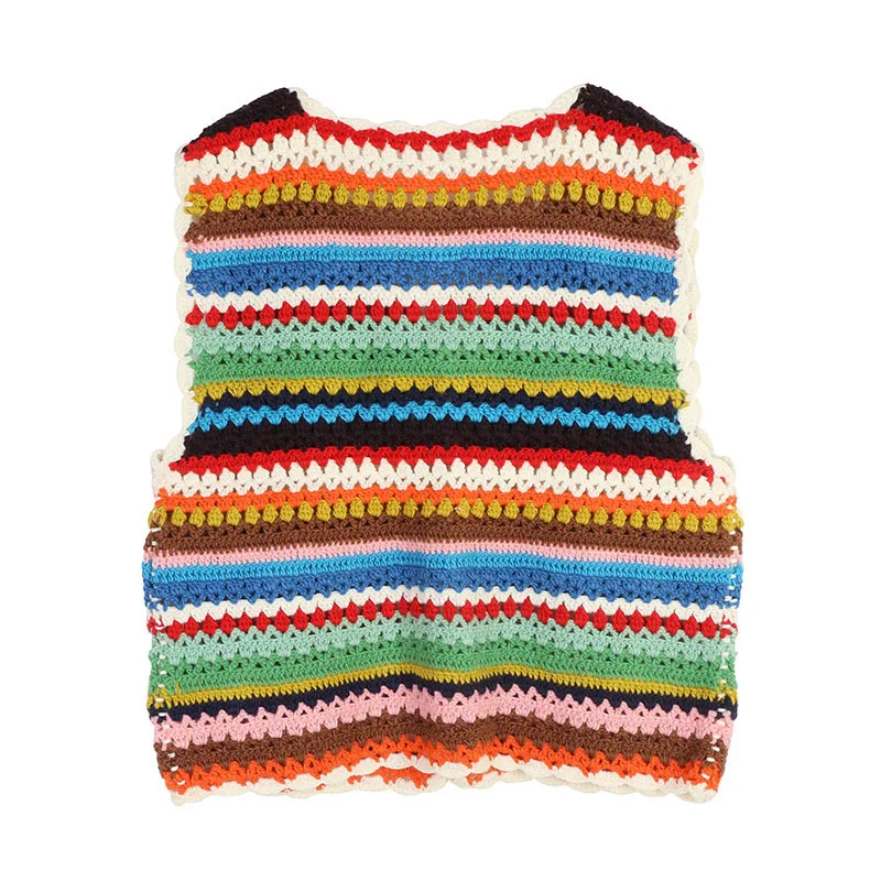 HKSH Spring Autumn New Women Knitted Waistcoat V-neck Single Breasted Colorful Korean Casual Sleeveless Sweater Cardigan HK18261
