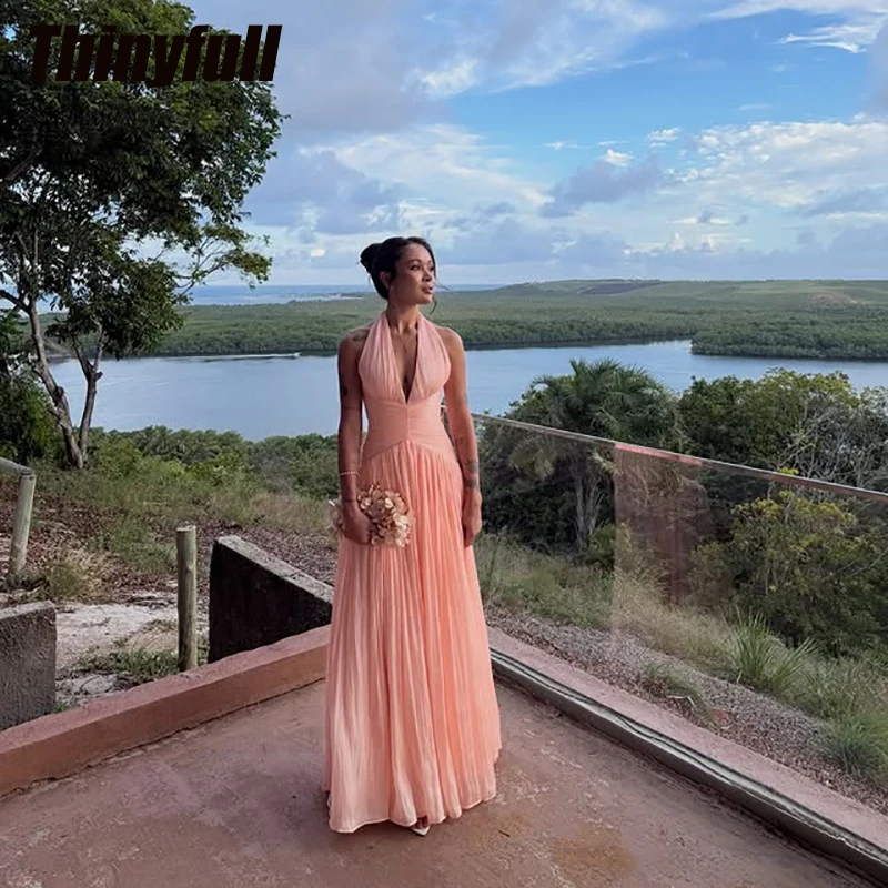 

Thinyfull A-line Chiffon Prom Dresses Sleeveless Holiday Style Dress vestidos de fiesta elegantes Robe De Soirée Customized