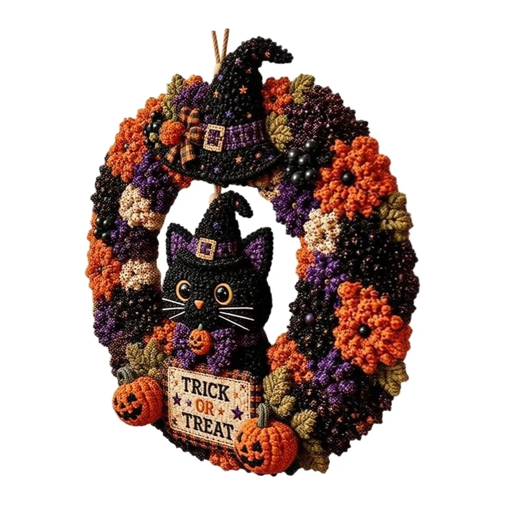 Halloween Wreath Crafting Kit with Fabric Stickers and Patchwork Quilting Materials for Festive Season Projects