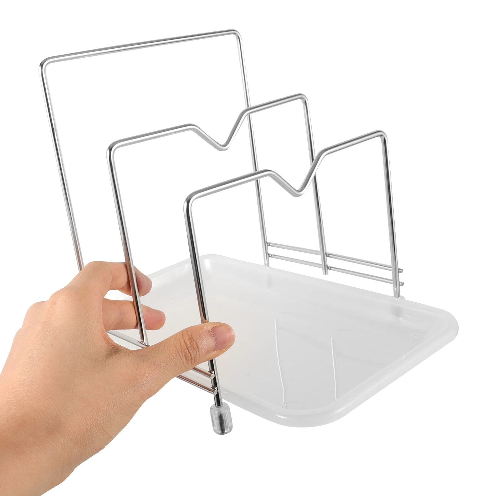 

Stainless Steel Cutting Board Rack Organizer For Pot Lids Baking Sheets Kitchen Countertop Storage Stand No Wall Mount Needed