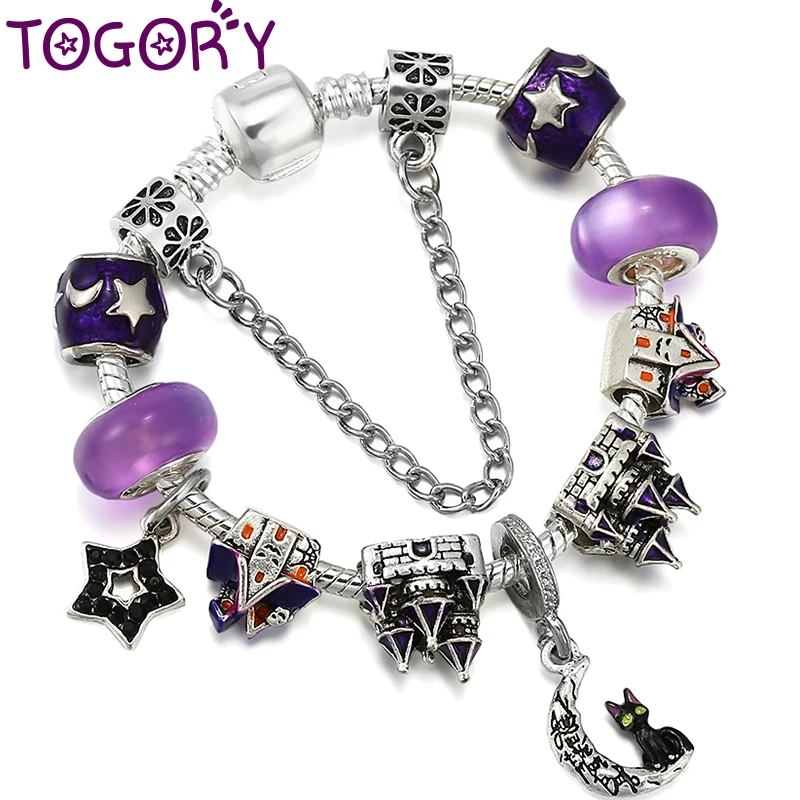 Cartoon Style Castle Beads Charm Bracelets With Purple Star Pendant Bracelet Bangles For Women Summer Jewelry Gift Dropshipping