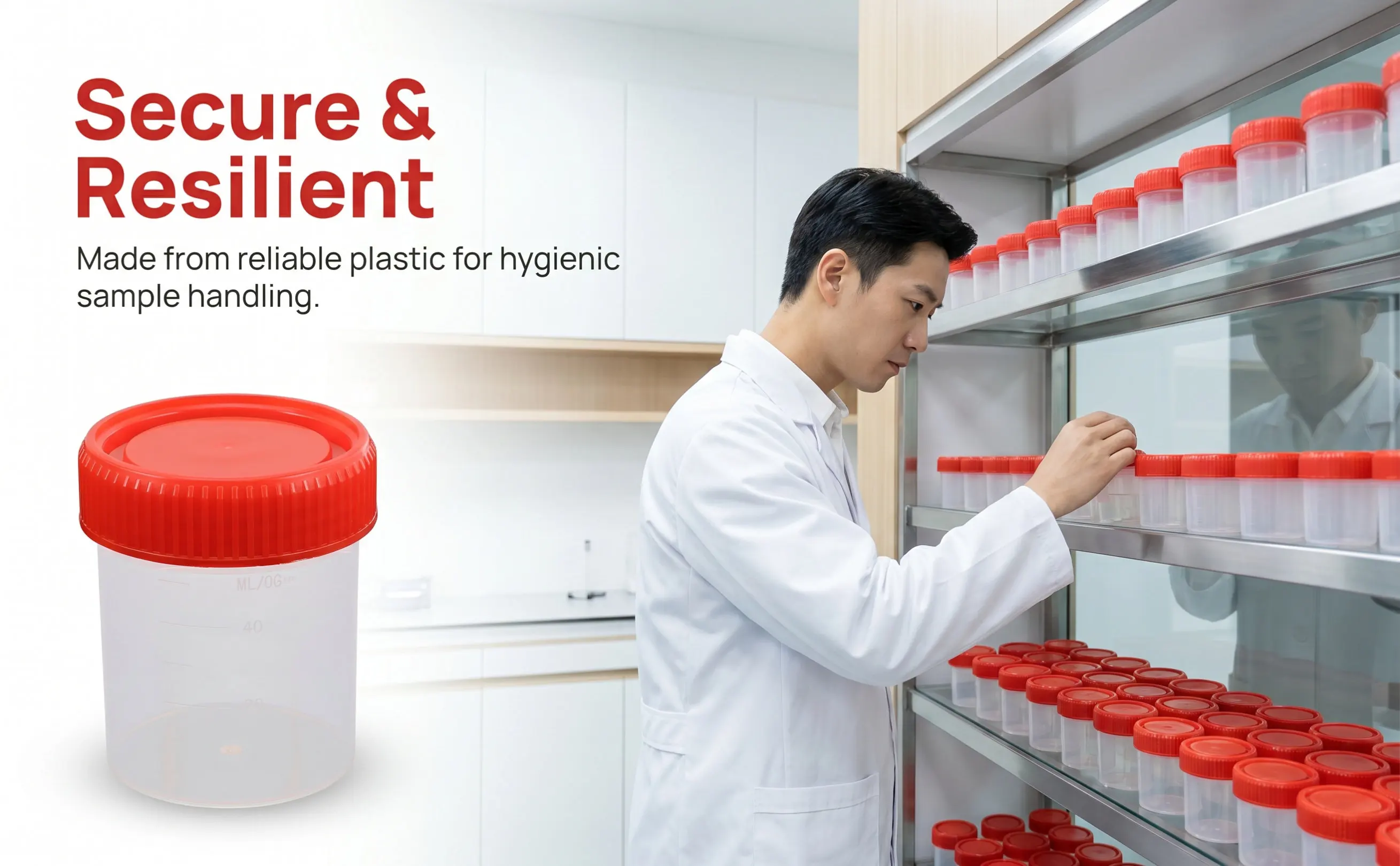 10Pcs Collection Cups Sterile Plastic Containers with Scale Markings Screw Top Lid for Clinical Testing