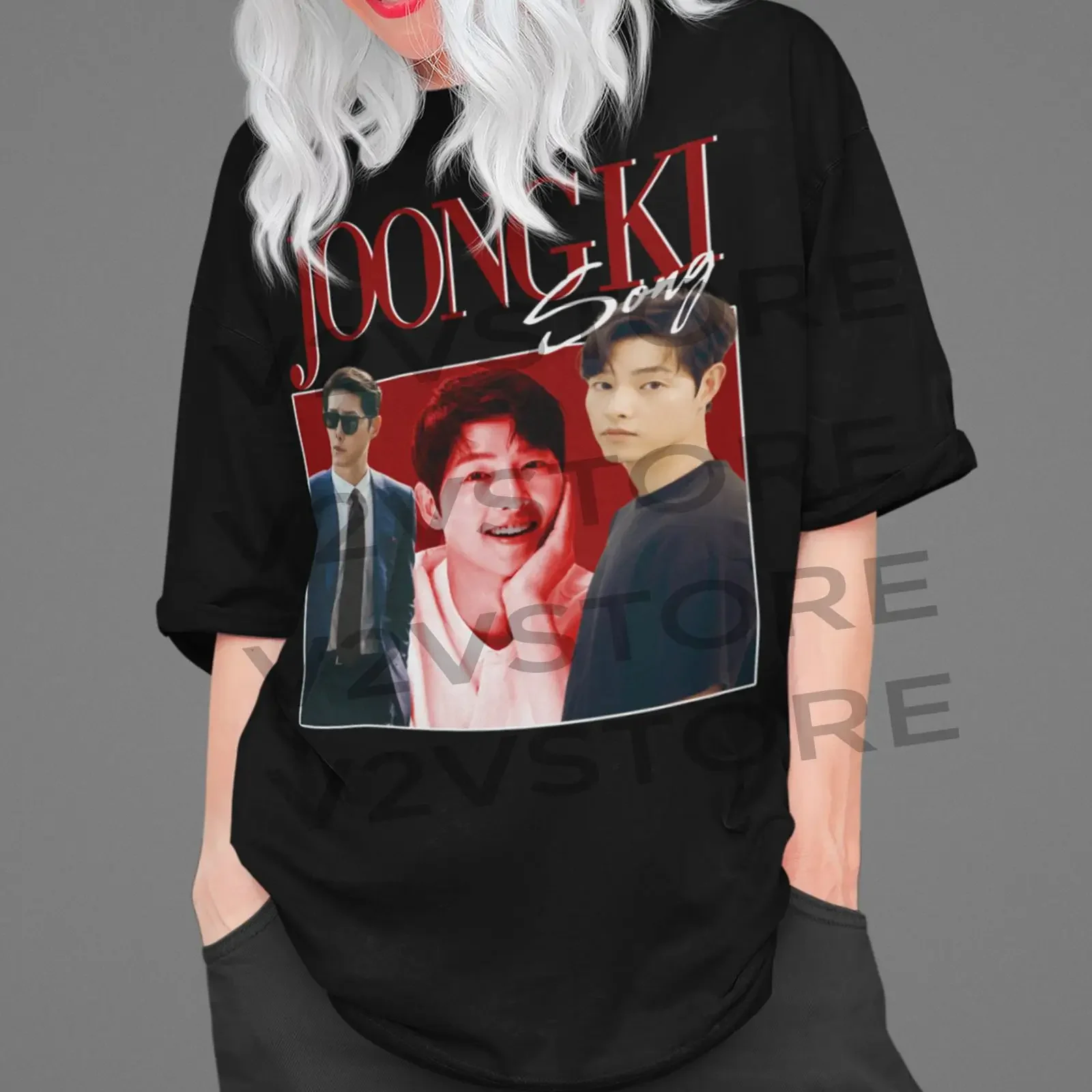 Song joong ki T Shirt vintage Washed Top For Everyday Wear Comfortable Slightly Versatile Stylish fashion Breathable Casual
