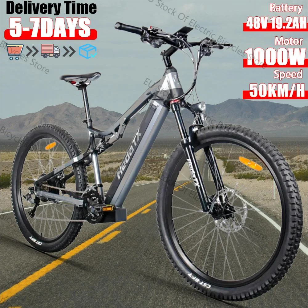 HEDATX19 1000W New 29-inch Electric Bike Aluminum Alloy Full Suspension Electric Bicycle 48V 19.2ah Iithium Battery MTB Ebike