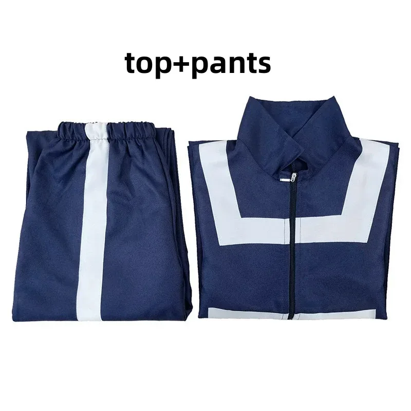 Disfraz de Anime My Hero Academia Todoroki Shoto, uniforme escolar de gimnasia, abrigo superior azul, peluca, traje de fiesta de Halloween para hombre y mujer