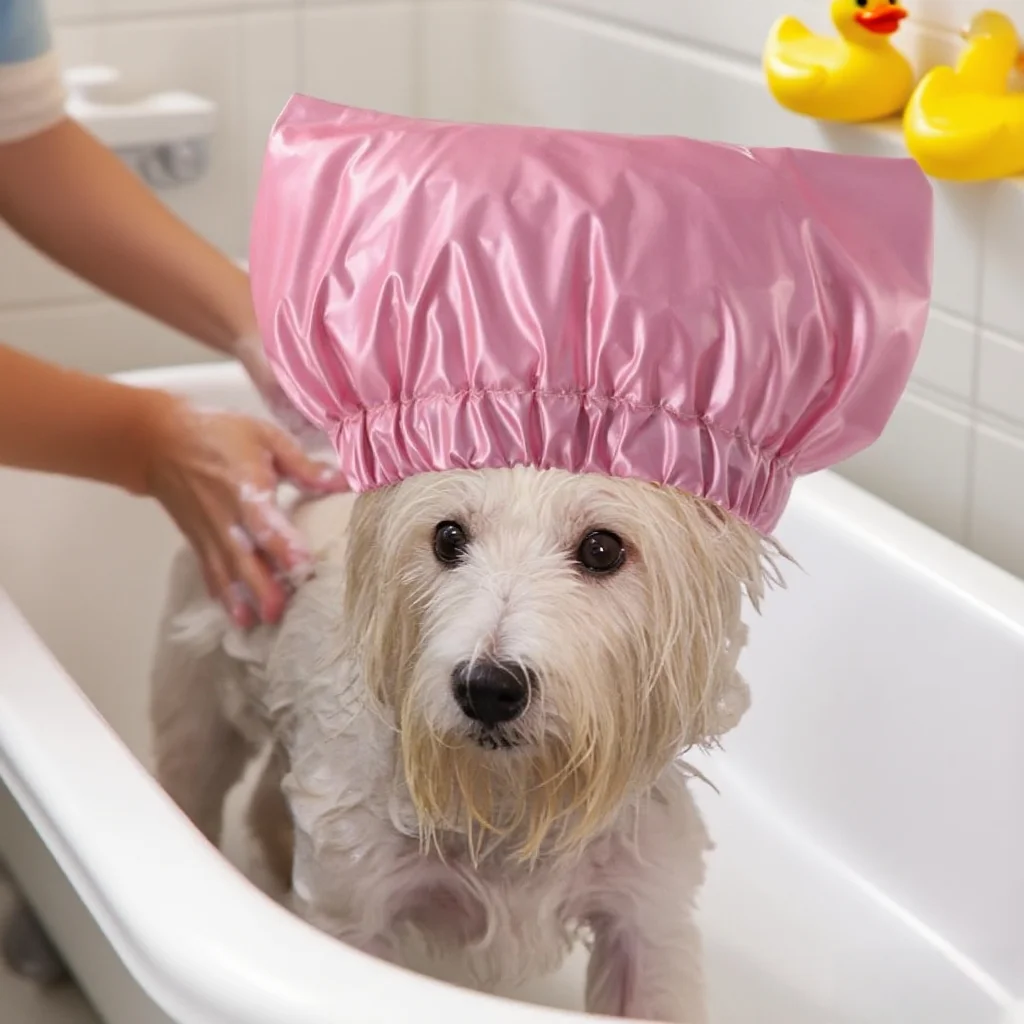 

Cat Bath Cap Waterproof Soft Material Adjustable Elastic Bath Cap Ear Eye Protection Reducing Ear Infection Risk For PetGrooming