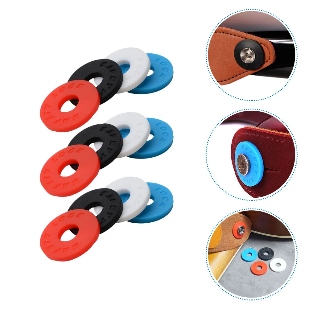 12 Pcs Strap Pad Guitar Round Rubber Locks Electric Acoustic Button Belt Buttons Instrument Safe Blocks for Bass Fixator