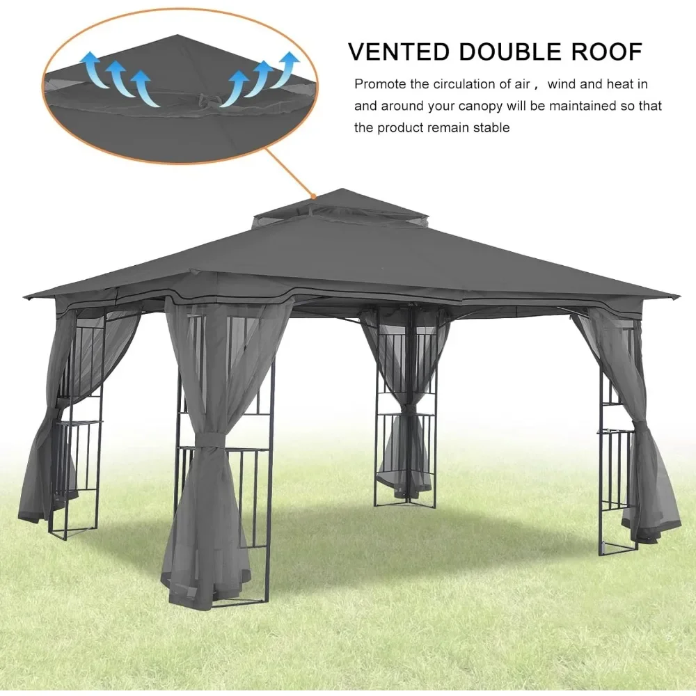 Imagem -05 - Grey Folding Canopy para Jardim ao ar Livre Gazebo do Pátio com Paredes de Tela Tenda 11x11 Prateleira de Canto