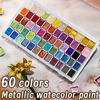 60 Colors Pearl Watercolor Pigment: Metallic Solid Paint Portable Art Kit for Painting - Perfect Holiday Gifts for Artists