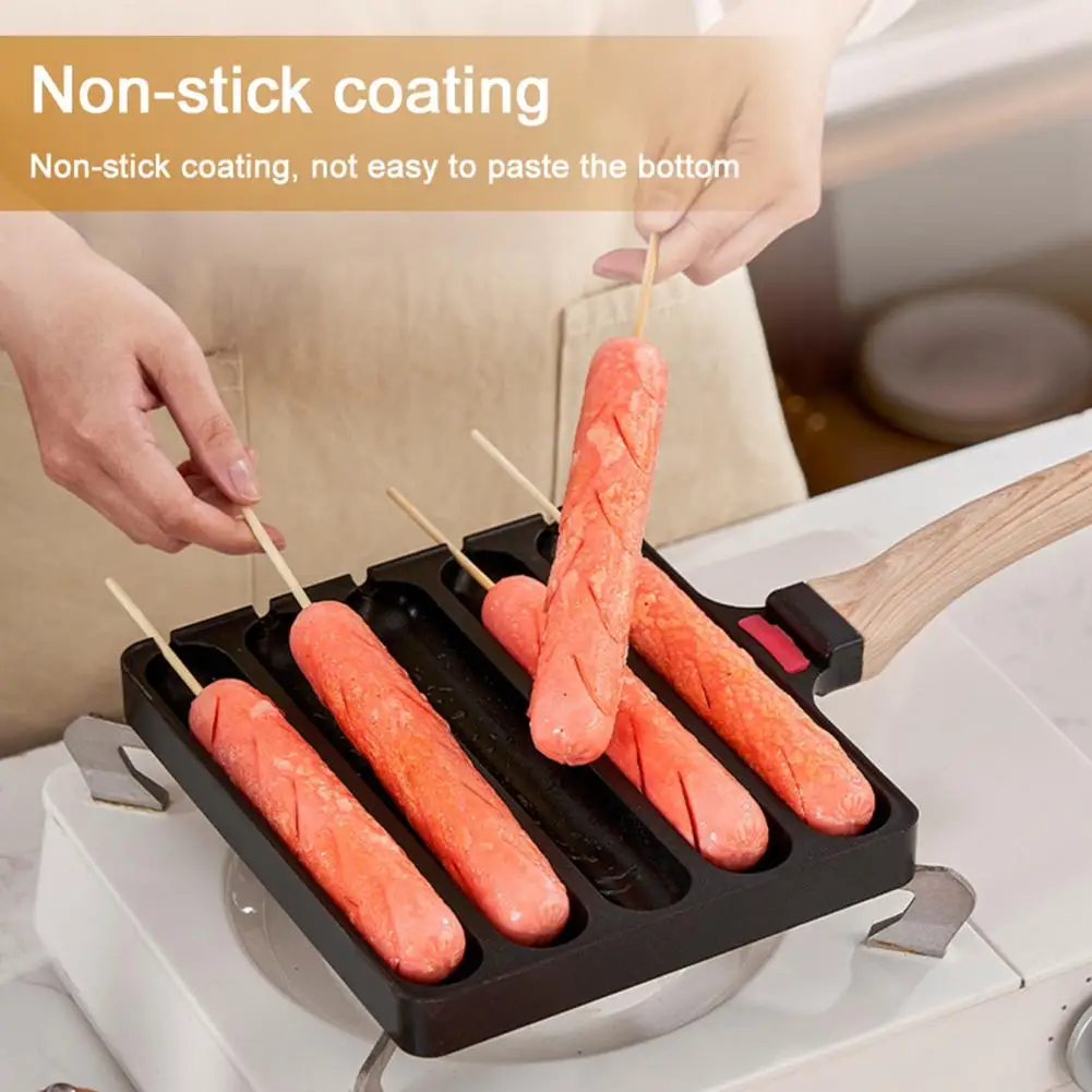 

Easy Safe to Use Sausage Pan Non Stick Sausage Grill Pan for Outdoor Cooking 5 Grids Hot Dog Maker for Kitchen for Long-term